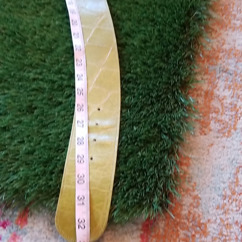 80's Vtg Leather Mod Brass Buckle Olive Pea Green 2.5" Waist BELT by DETAILS usa - Picture 10 of 13